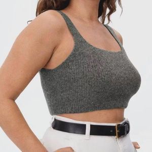 NWT Everlane Cropped Tank Top Dark Grey Stretch Wool Blend Soft, Size XS